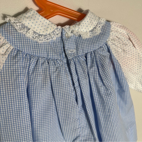 Vintage Nannette Blue and White Gingham Dress with Polka Dot Sleeves - Picture 5 of 7